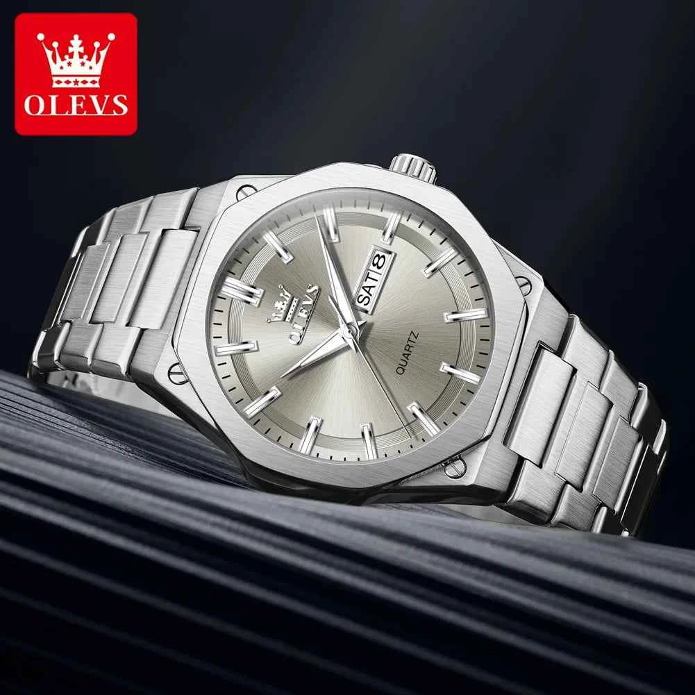 OLEVS 3733 Men Quartz Watch with Night Light Function, 30m Waterproof, Week Date Display - Luxury Sports and Business Brand Watch