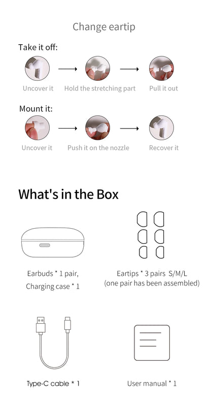 QCY HT05 ANC Wireless Earbuds - TWS Bluetooth 5.2 with 40dB Active Noise Cancellation and In-Ear Mics