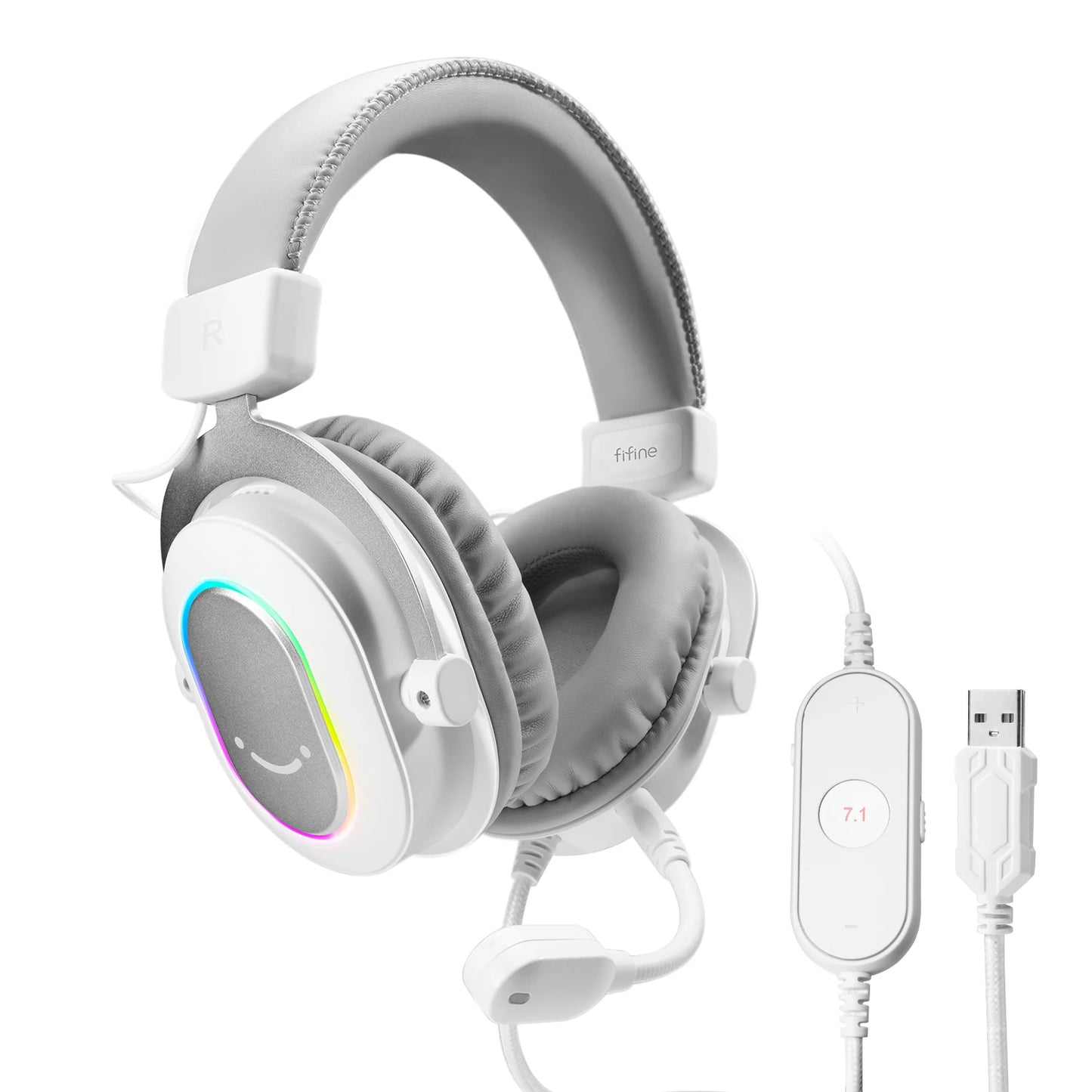 Fifine RGB Gaming Headset - Dynamic Over-Ear Headphones with 7.1 Surround Sound & Mic