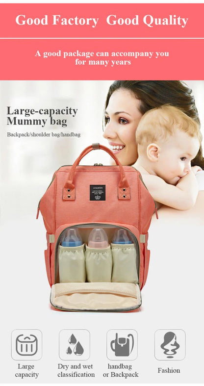 Lequeen Fashion Mummy Maternity Nappy Bag Large Capacity Nappy Bag Travel Backpack Nursing Bag for Baby Care Women's Fashion Bag