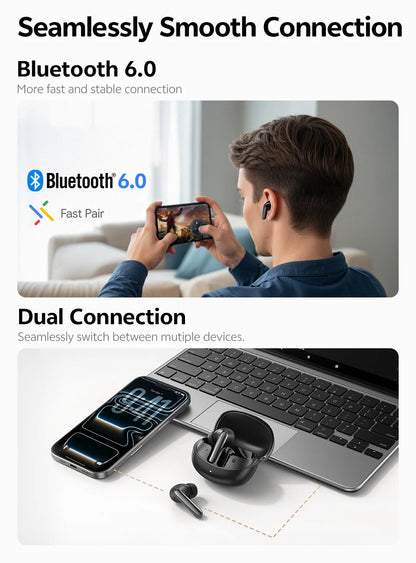 QCY MeloBuds N60 Wireless Earphone - Bluetooth 6.0, Bass Boost, Hi-Res Audio, Hybrid ANC, 45Hrs Playback - ShopHub