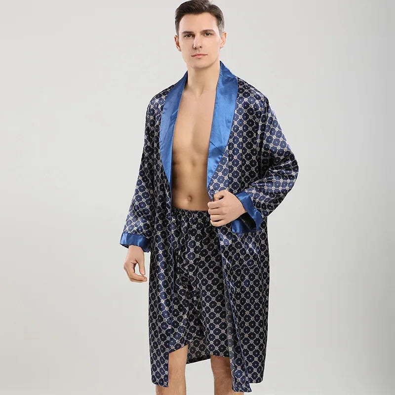 Men’s Satin Kimono Robe Gown With Pants Or Shorts - ShopHub
