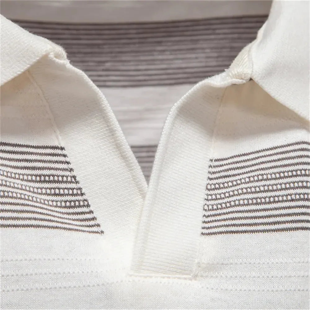 AIOPESON's Striped V Neck Cotton Polo Shirts - ShopHub