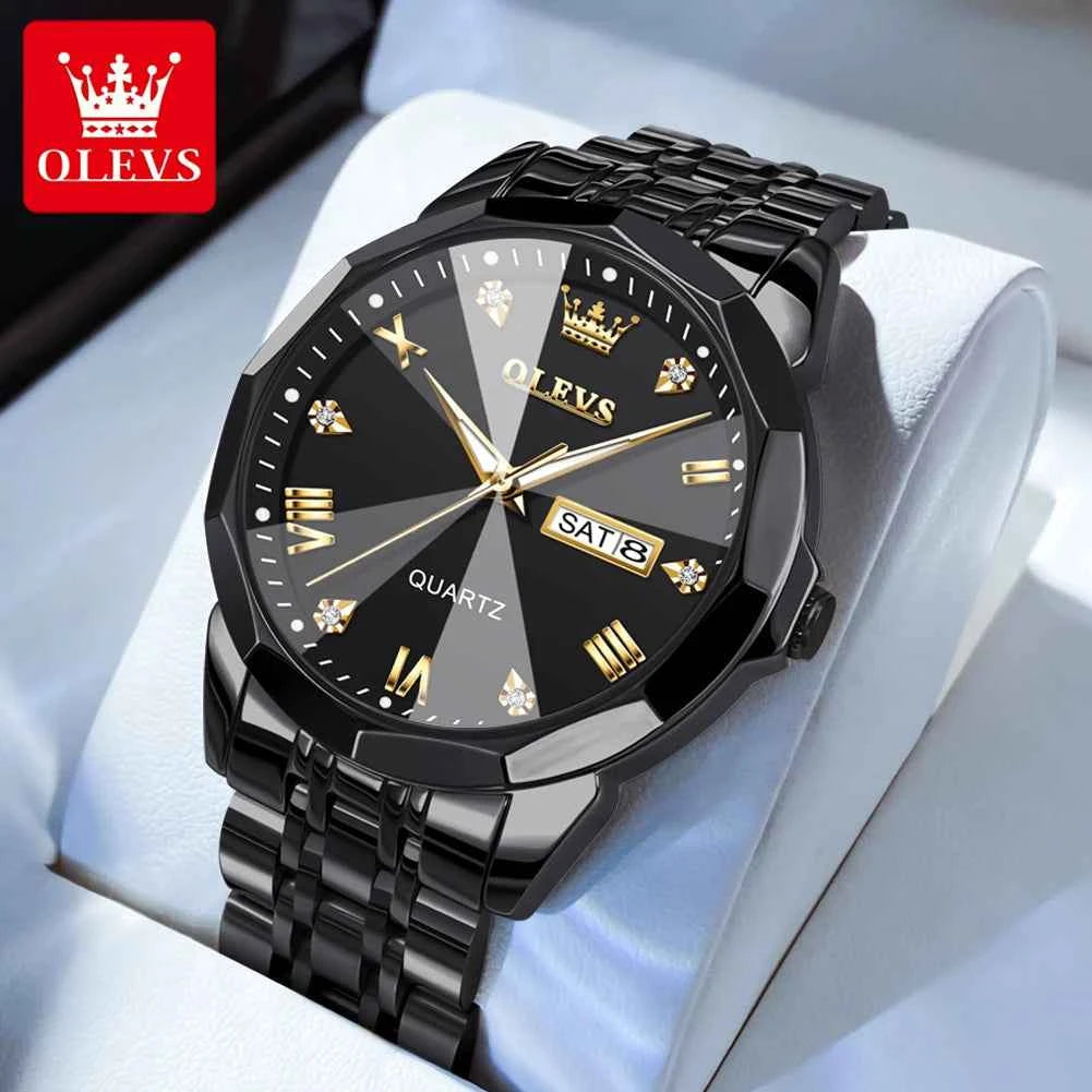 OLEVS 9970 Mens Watch with Original Mirror Quartz Movement, Waterproof, Luminous Dual Calendar - Perfect Mens Gifts Reloj