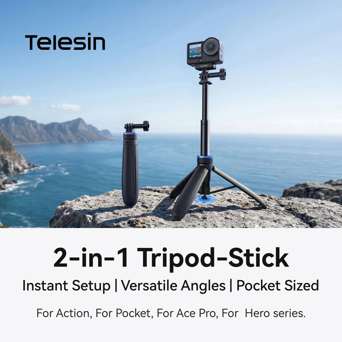 TELESIN Mini Quick Open Selfie Stick Tripod