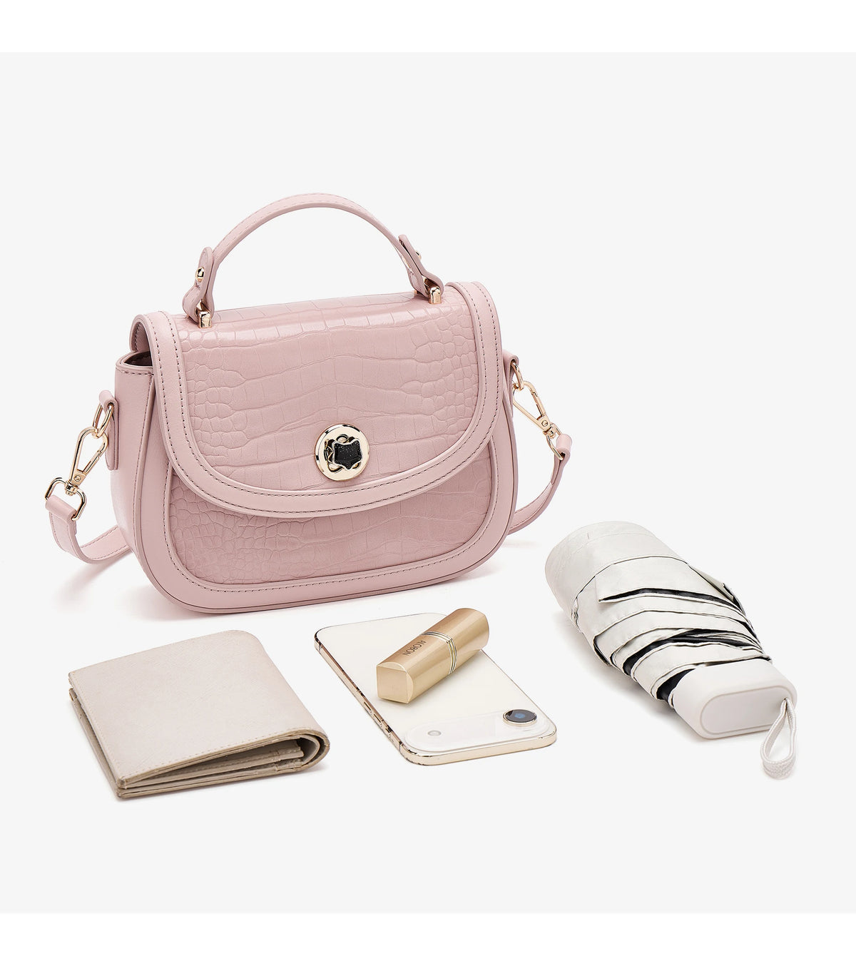 FOXER Chic Luxury Shoulder Bag for Women PU Leather Pink Top‑handle Handbag Fashion Ladies Crossbody Purse for Daily Dating