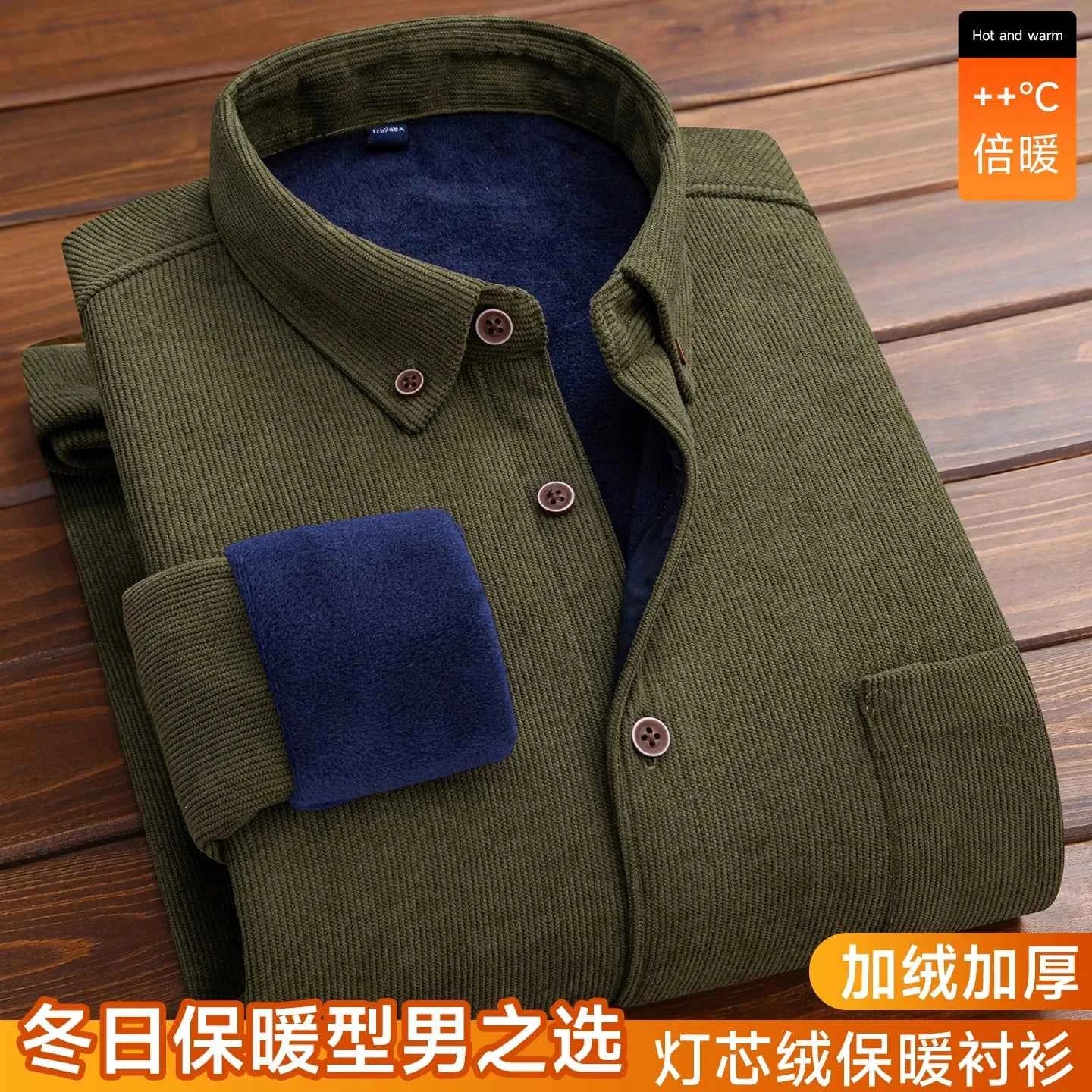 2024 Men's Large Size Corduroy Fleece Warm Plaid Classic Style Regular Fit Velvet Thick Casual Shirt  Brand Clothes Plus L-6XL