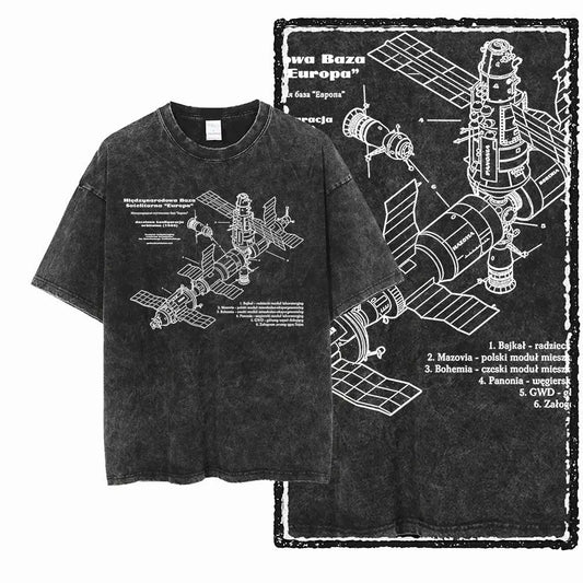 G44 Exclusive 100% Cotton Men's Big Size Space Graphic T-shirt | Acid Washed Streetwear Cool O-neck Men's Tee Tshirt