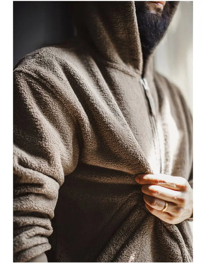 Maden Men’s Khaki Fleece Zip Hoodie Jacket