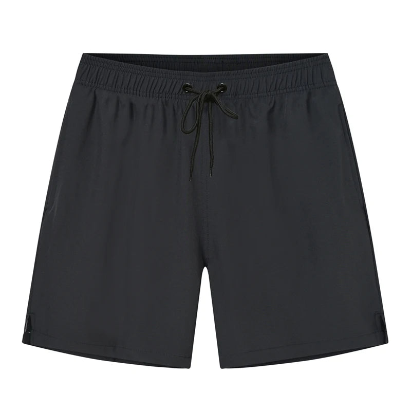Datifer Brand men's summer boardshorts with solid polyester fabric, breathable mesh liner, side pockets, ideal for gym and swimwear.