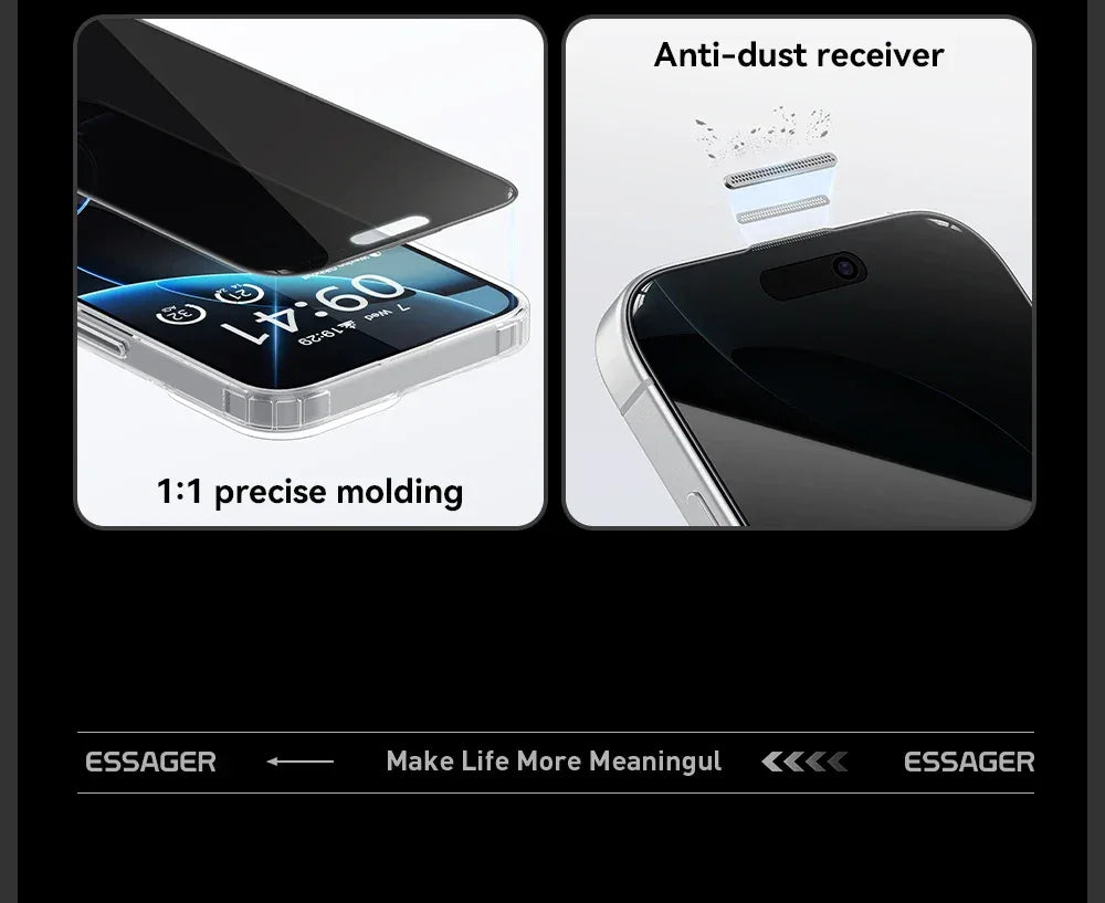 Essager 2Pcs Anti-Peeping Glass for iPhone 16, 15, 14, and 13 Pro Max Plus - ShopHub