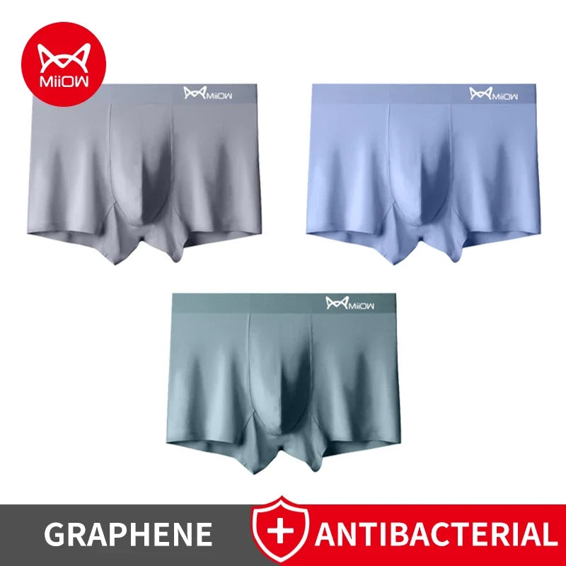 MiiOW Men's Modal Underwear - 3Pcs Graphene Antibacterial Boxer with Seamless Cuffs