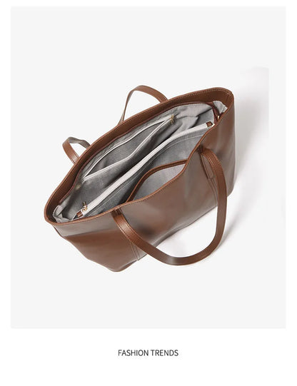 FOXER Lady's Shoulder Bag Split Leather Soft Fabric 2026 New Casual Large Capacity Women Tote Bag Commute Travel Bag All-match