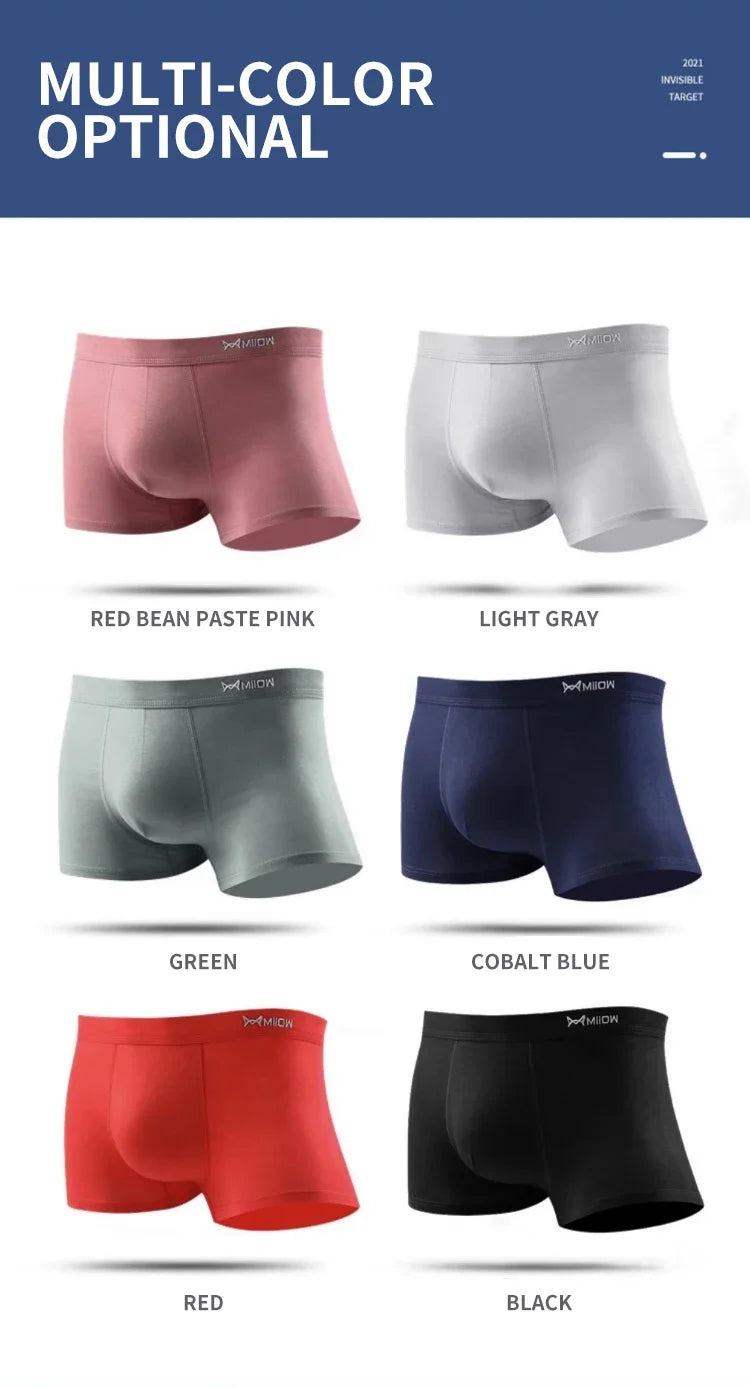 MiiOW 4Pcs Men's Breathable Cotton Underwear with Graphene Antibacterial Technology - Comfortable U Convex Bag Crotch Boxers