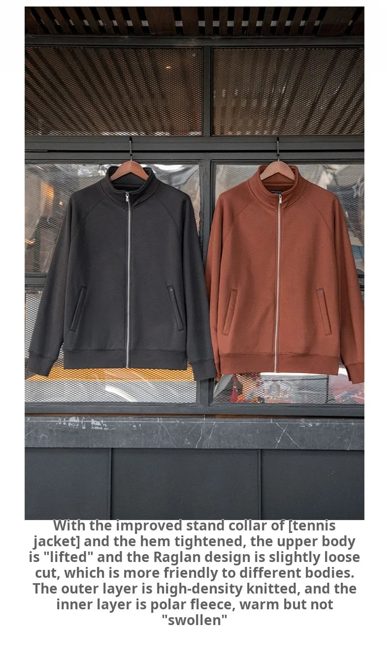 Maden Casual Polar Fleece Cardigan Sweatshirt Stand-up Collar Sports Zipper Jacket Warm Versatile Coat for Men's Fall and Winter