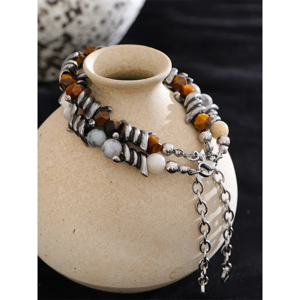 Natural Jade Tiger Stone Chain Men's Bracelet - ShopHub