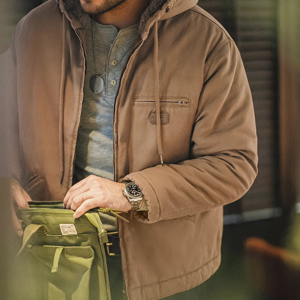 MADEN Hooded Canvas Jacket | Sherpa-Style Lining