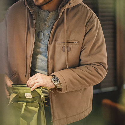 MADEN Hooded Canvas Jacket | Sherpa-Style Lining
