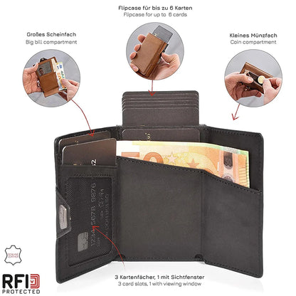 100% Crazy Horse Genuine Leather Men's Wallets - Rfid Card Holder