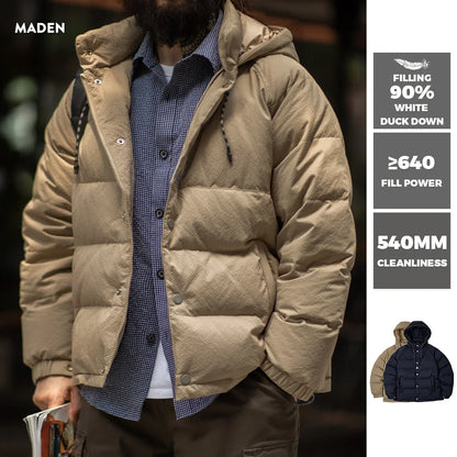 Premium Men's Winter Down Jacket—Navy Blue Hooded Quilted Warmth
