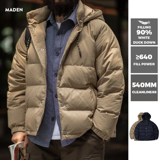 Premium Men's Winter Down Jacket—Navy Blue Hooded Quilted Warmth