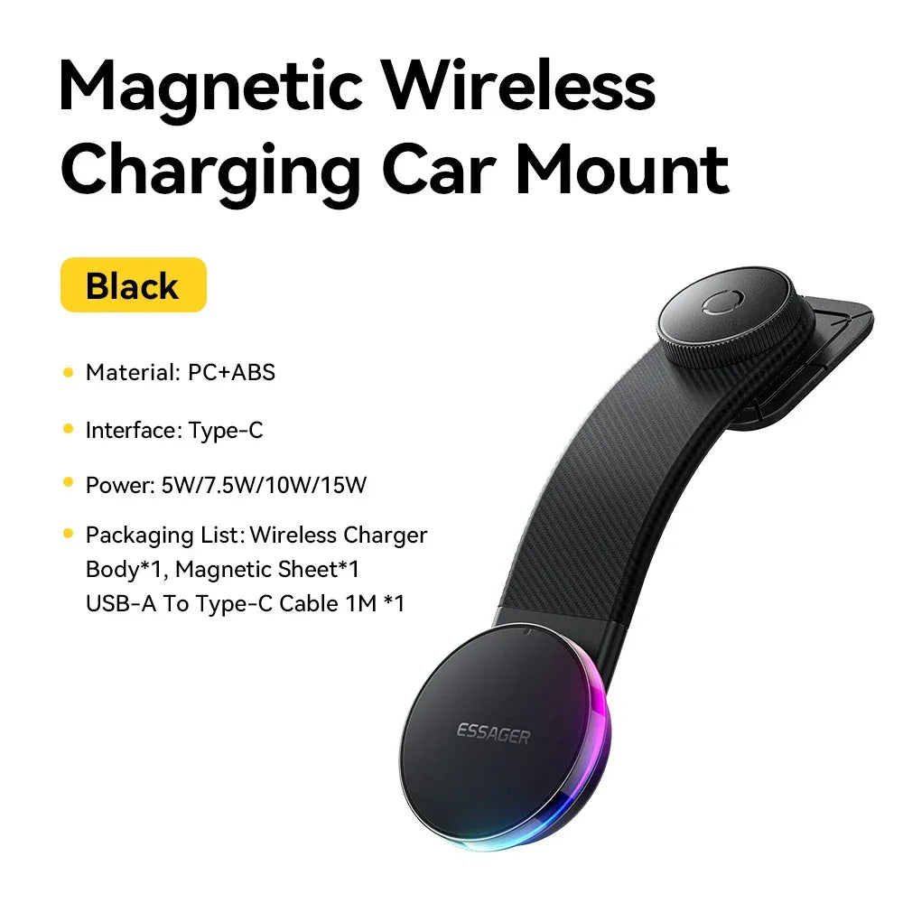 Essager 360° Free Rotation Magnetic Car Phone Holder and LED 15W Wireless Charger Stand - ShopHub
