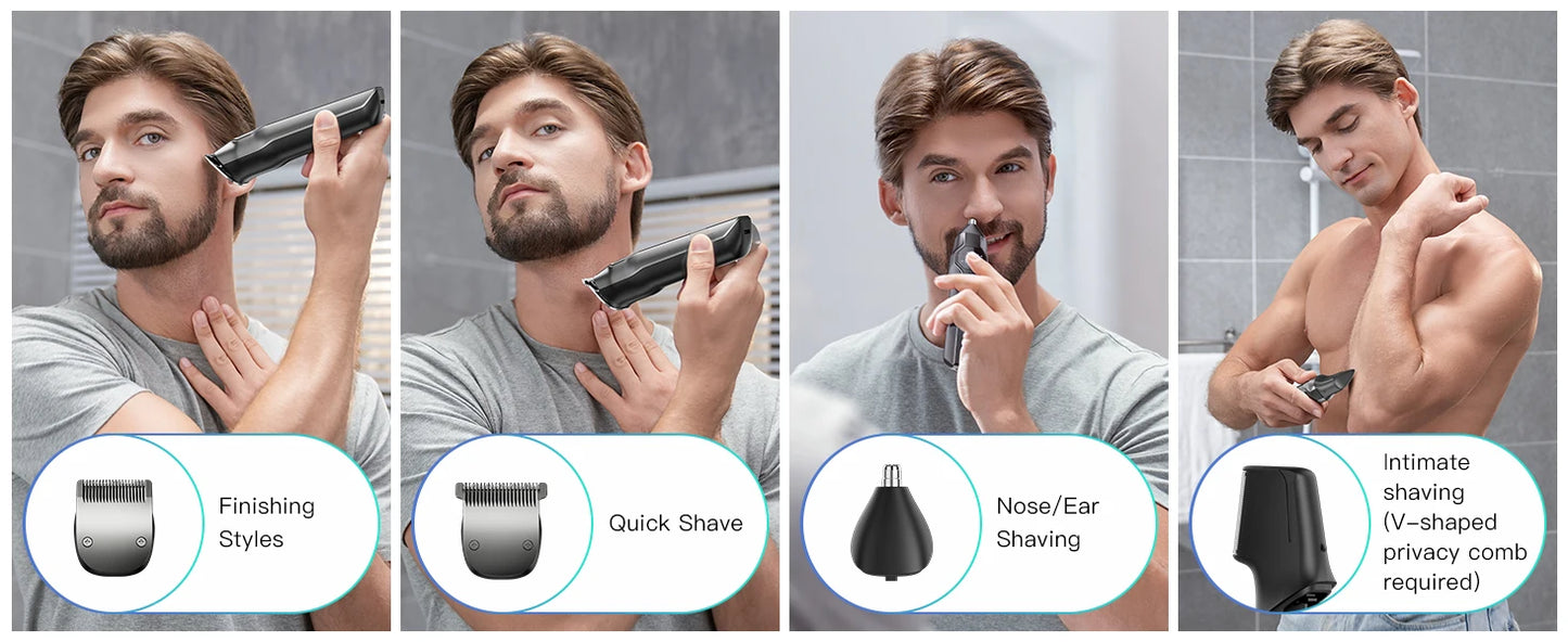 Kensen S30 Cordless Hair Clipper 4 in 1 Barber Grooming Kit with LED Display for Men - Rechargeable Beard and Nose Trimmer