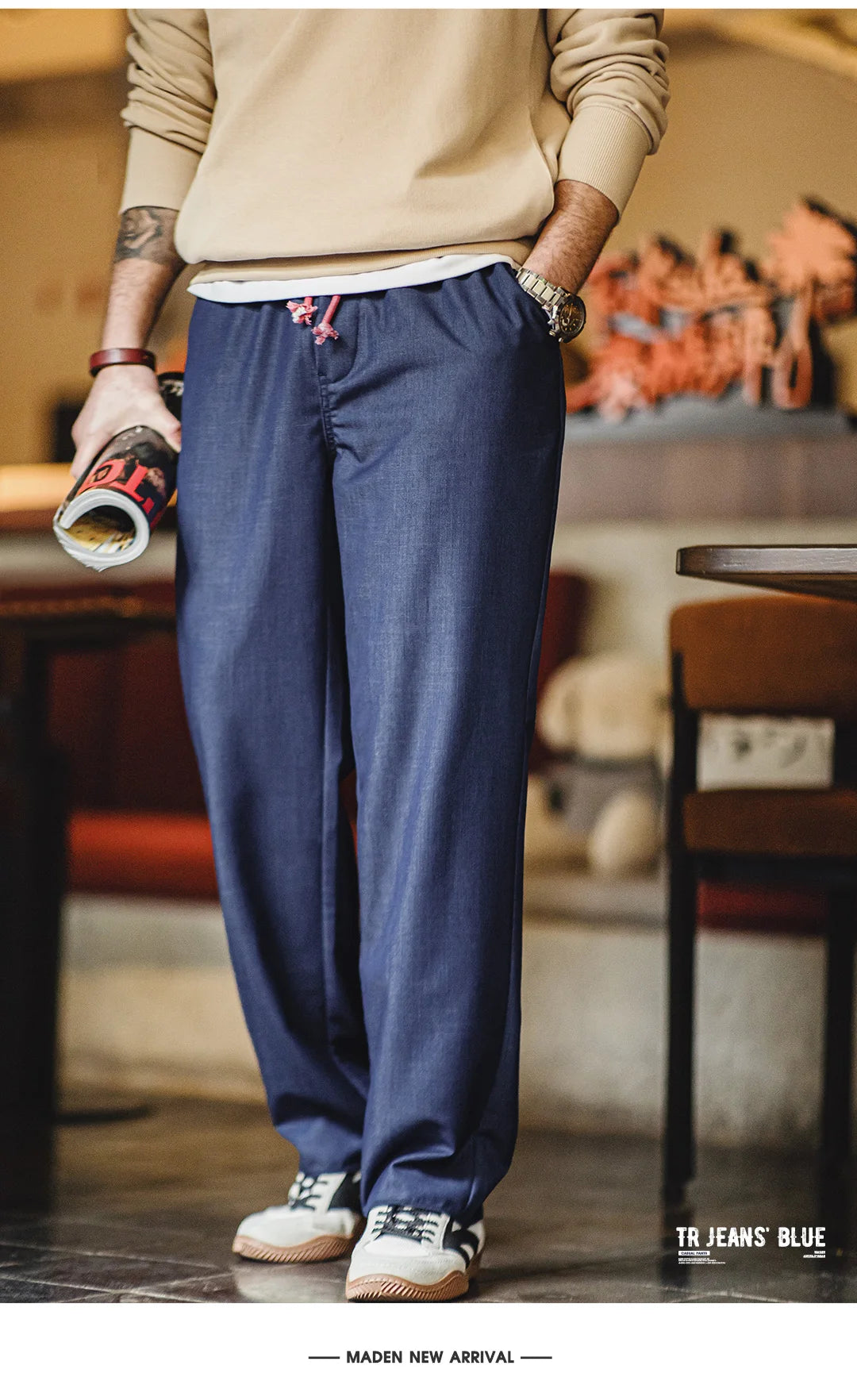 Maden Vintage Solid Colour Loose Casual Straight Pants
