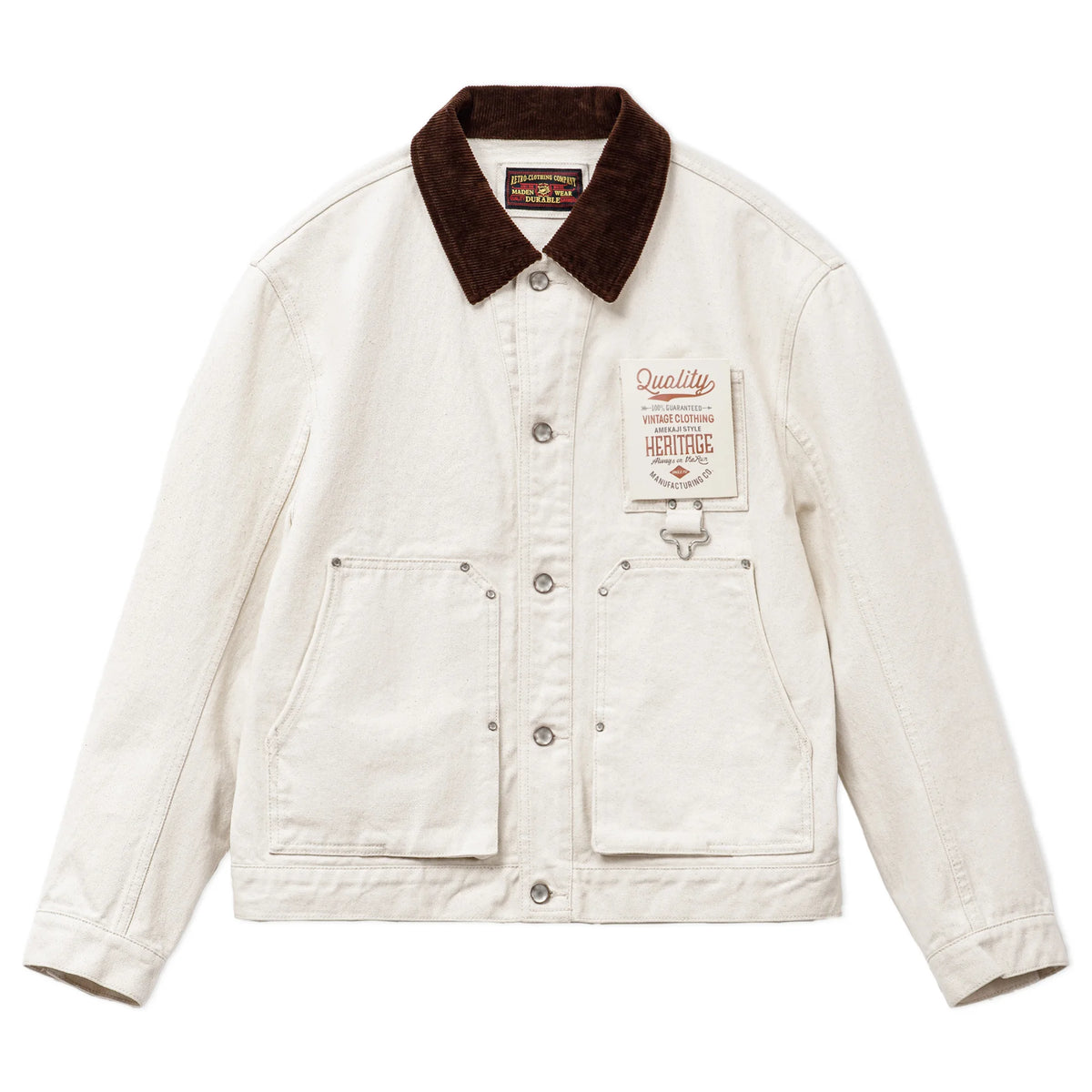 Maden Men's Retro French J22 Jacket Heavyweight White Cottonseed Shell Safari Coat Corduroy Collar Spring/Fall Hunting Outerwear