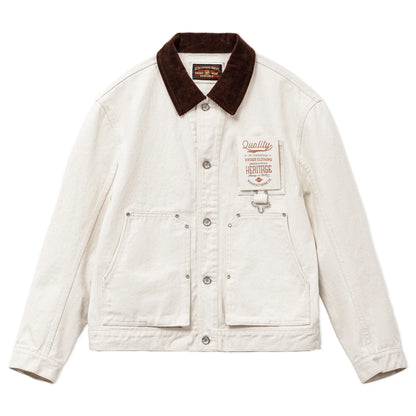 Maden Men's Retro French J22 Jacket Heavyweight White Cottonseed Shell Safari Coat Corduroy Collar Spring/Fall Hunting Outerwear
