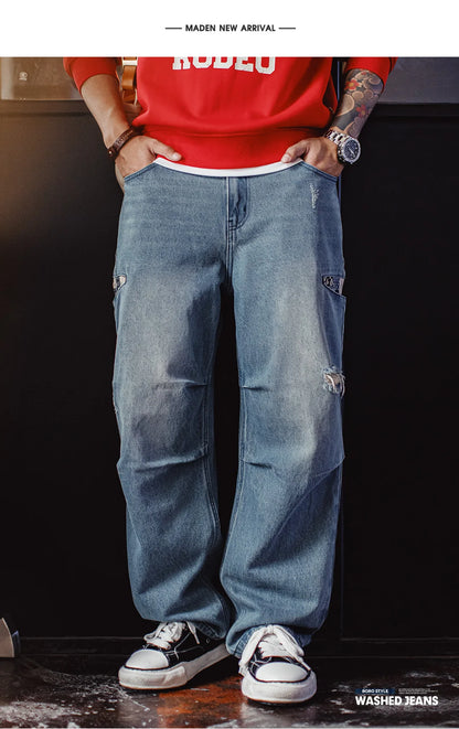 Maden Men‘s Vintage Boro Patchwork Parachute Jeans