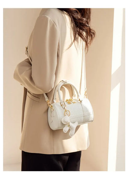 FOXER 2026 New Women's Handbag Fashion Barrel Bag Textured Cowhide Leather Lady Crossbody Bag Casual Commuter Shoulder Purse