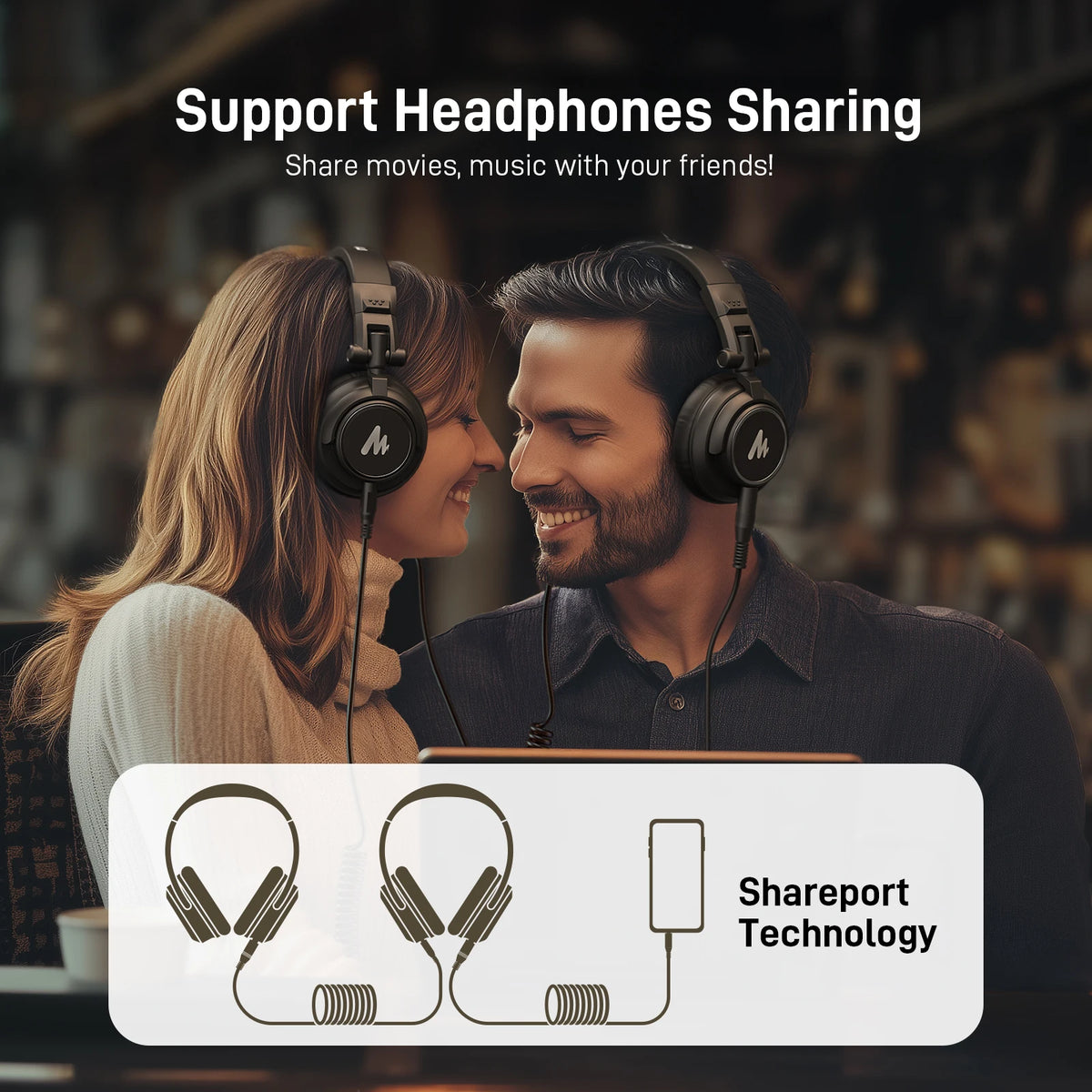 MAONO MH601 Wired Headphones Professional Studio Monitor Headphones with Detachable Plug & Cable 50mm Driver for DJ Gaming