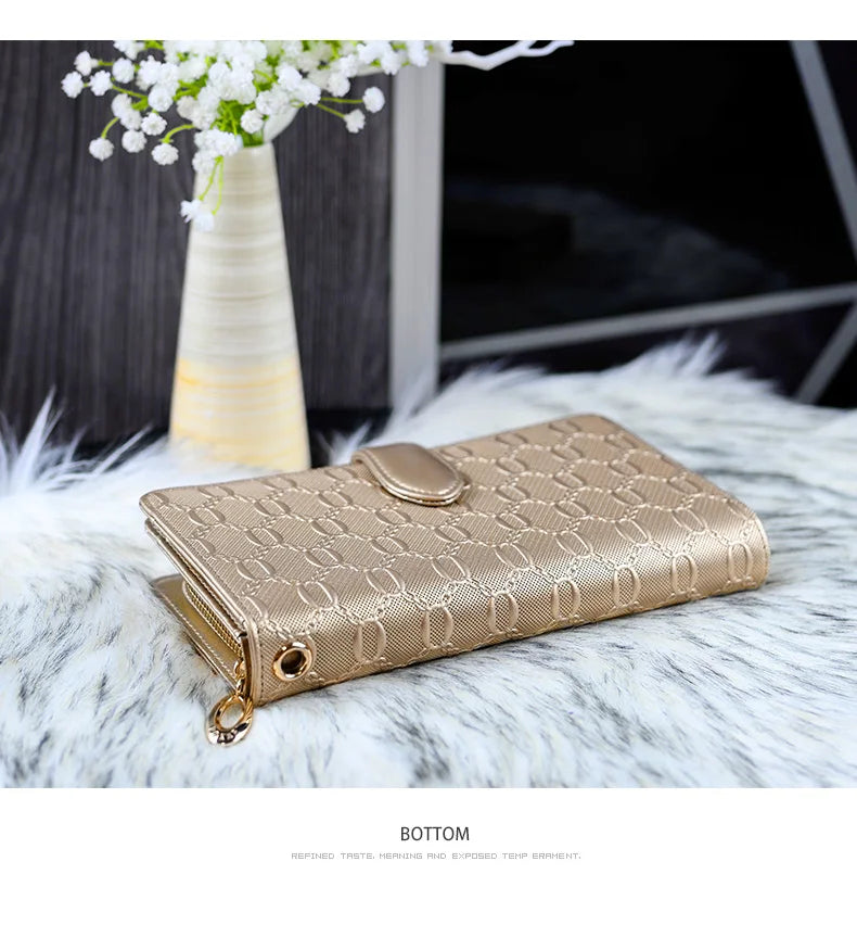 FOXER Split Leather Women's Long Wallet in Gold