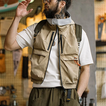 MADEN Khaki Hooded Quick-Dry Utility Vest