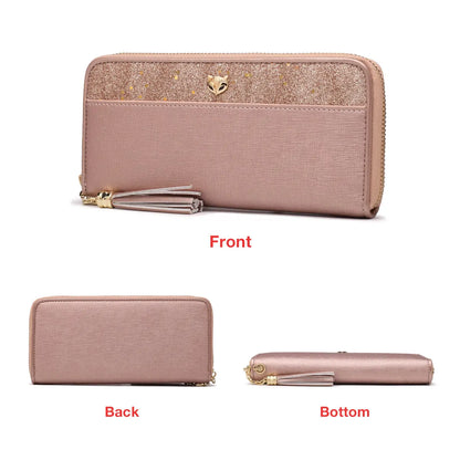 FOXER Women's Glitter Split Leather Long Wallet