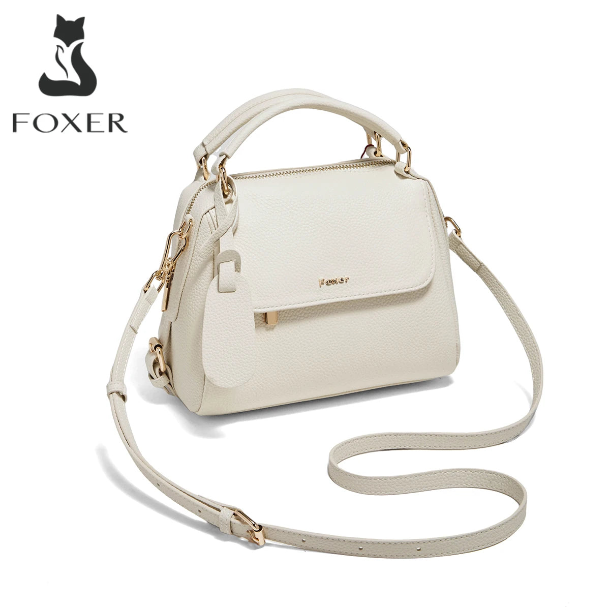 FOXER Elegant Women's Handbag In Genuine White Leather