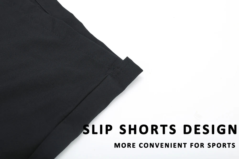 Men's summer boardshorts with elastic waist, side zipper pocket, and long liner, made of polyester and spandex for gym and beach.