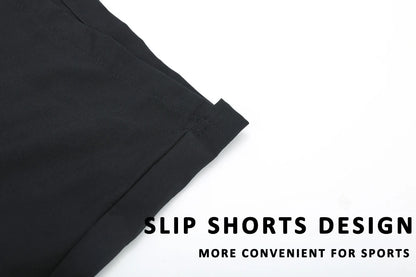 Men's summer boardshorts with elastic waist, side zipper pocket, and long liner, made of polyester and spandex for gym and beach.