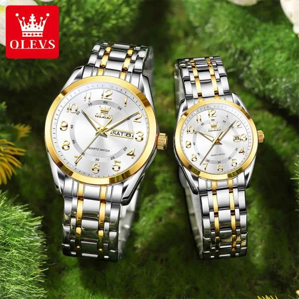 OLEVS 3666 Men's Watch - Waterproof Luminous Dual Calendar Big Dial Quartz Watch with Original Roman Numerals