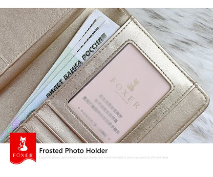 FOXER Split Leather Women's Long Wallet in Gold