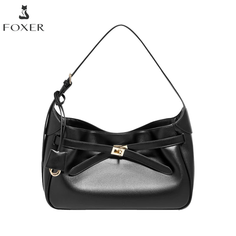 FOXER Women's Shoulder Bag Soft Artificial Leather Underarm Bag Large Capacity Lady Handbag Simple Daily Tote Bag Purse