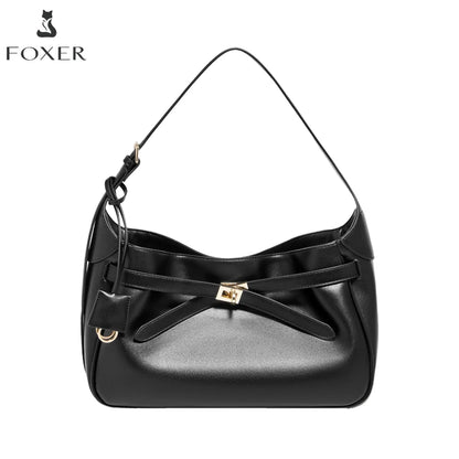 FOXER Women's Shoulder Bag Soft Artificial Leather Underarm Bag Large Capacity Lady Handbag Simple Daily Tote Bag Purse
