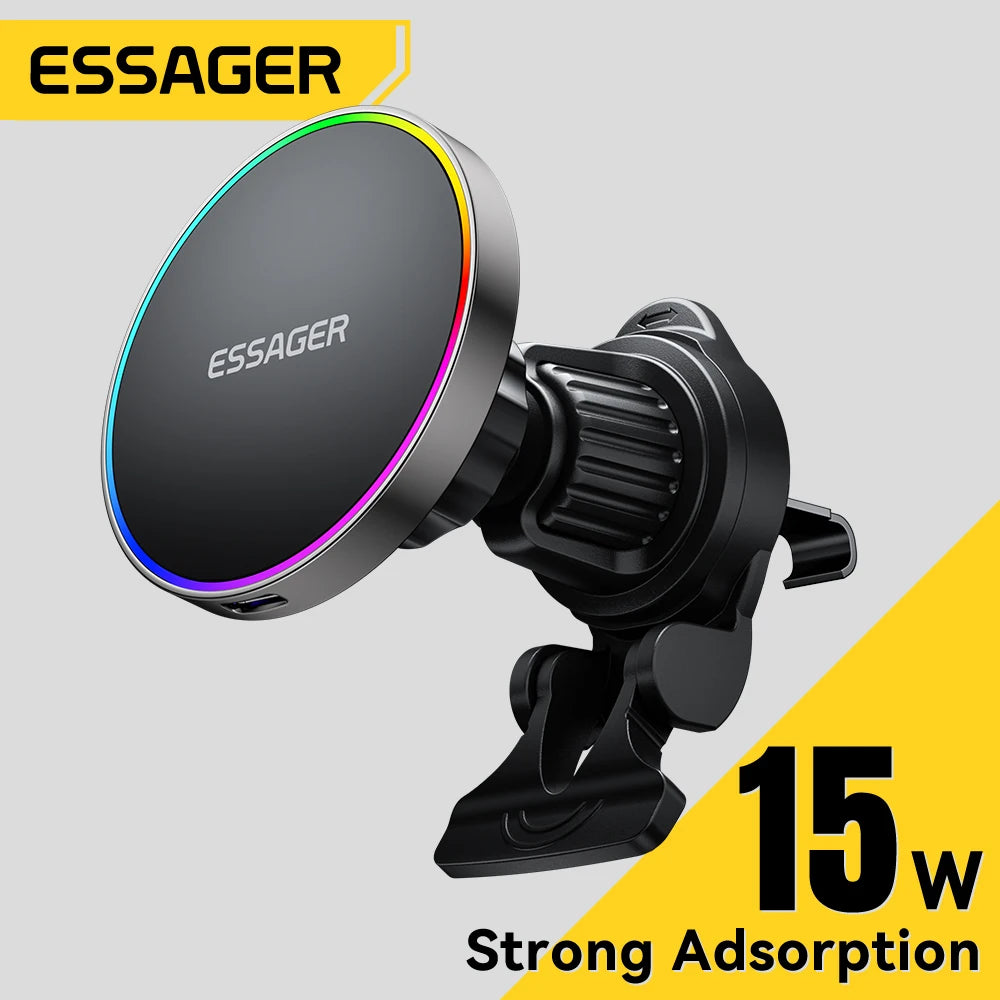 Essager RGB Magnetic Car Phone Holder with 15W Wireless Qi Charging