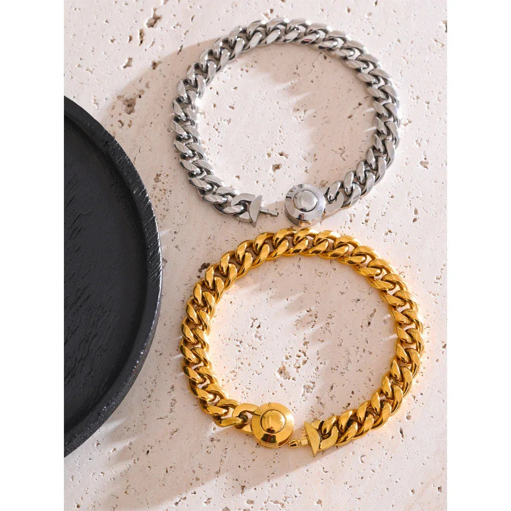 Hand Polished Stainless Steel Cuban Link Thick Bracelet - ShopHub