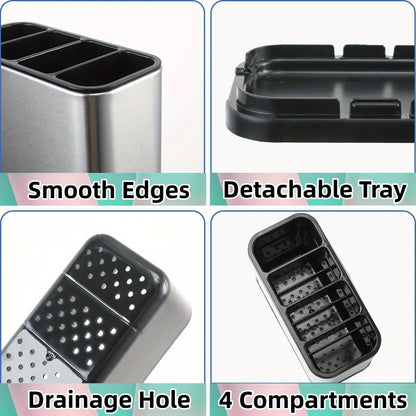 1Pc Stainless Steel Cutlery Holder with 4 Compartments