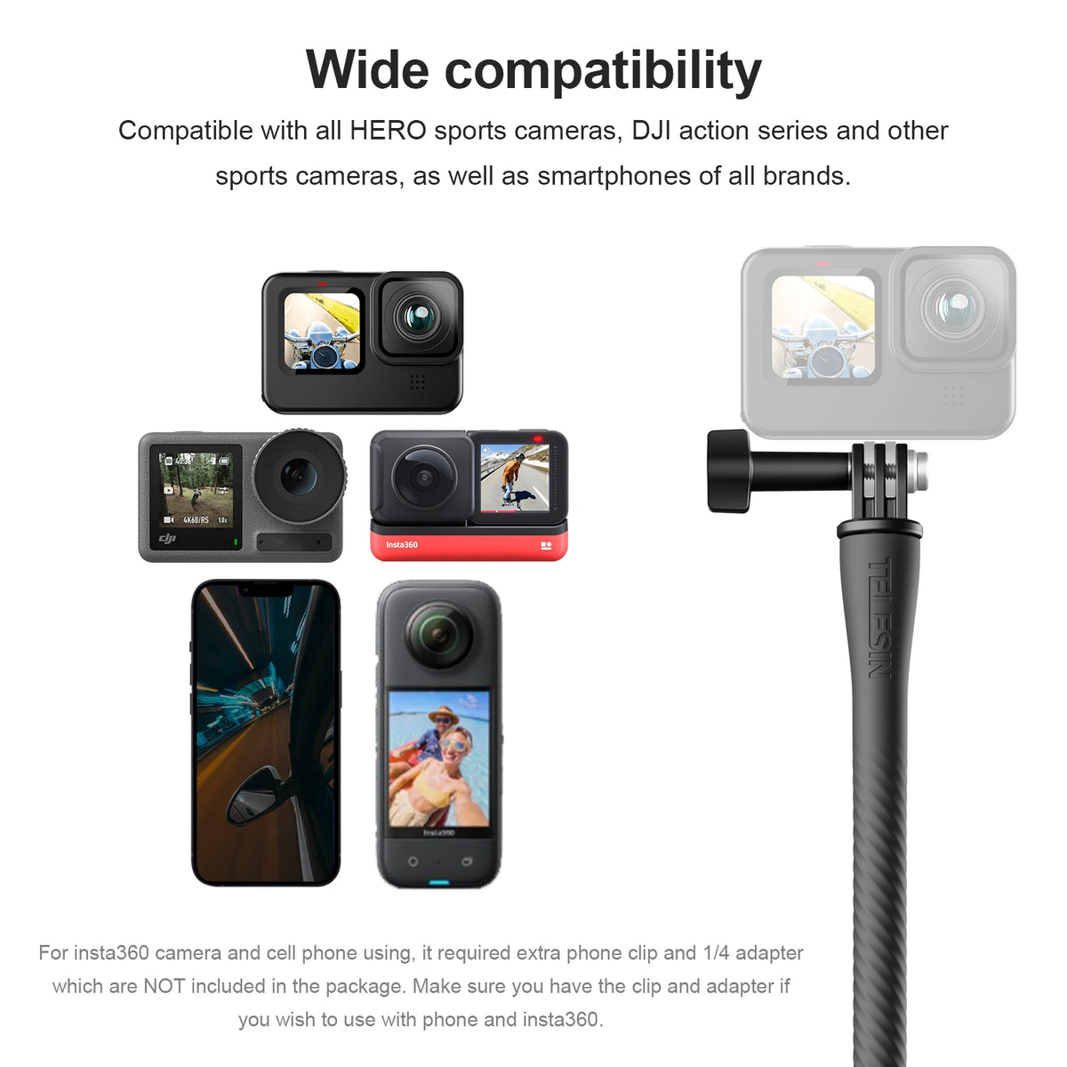 TELESIN Flexible Selfie Stick Monopod Tripod