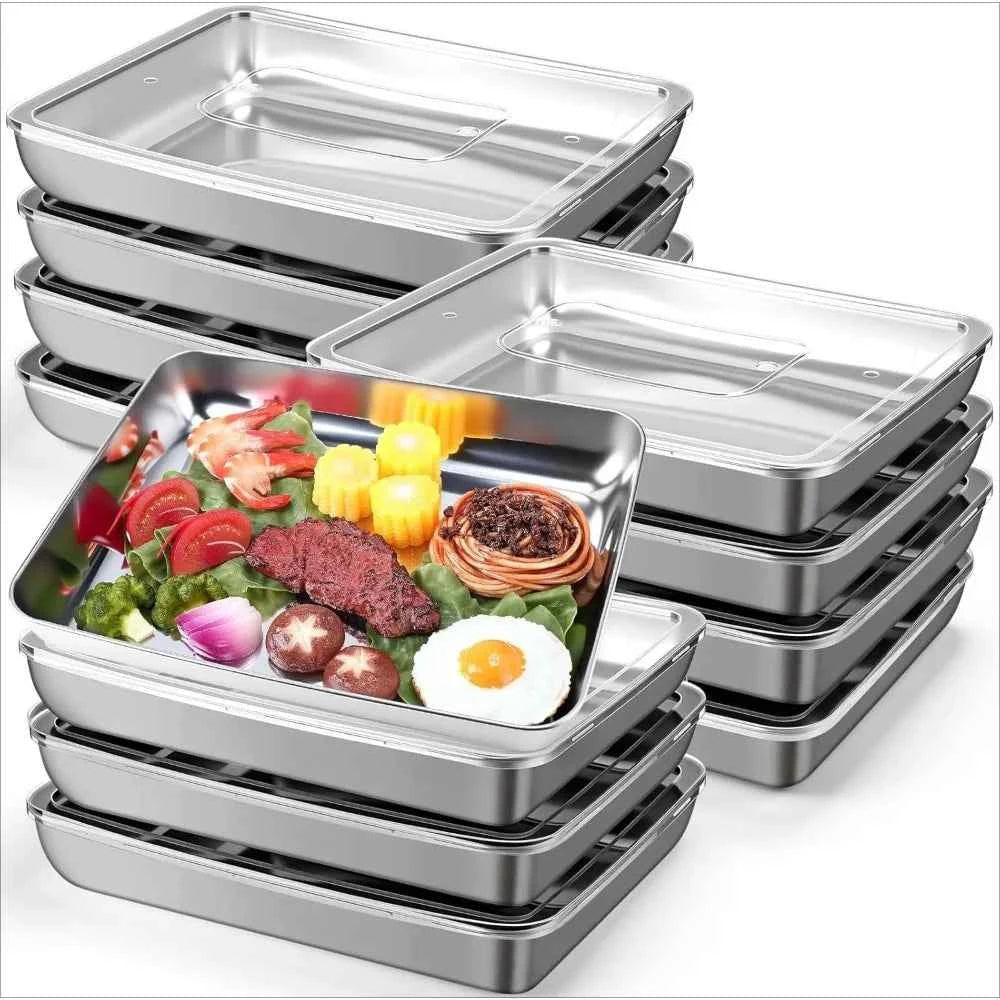 12PC Stainless Steel Food Containers | Leakproof Stackable Meal Prep/Marinating Set - Oven & Freezer Safe Dishwasher