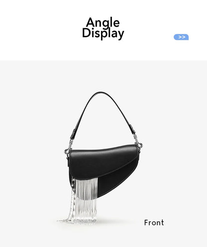 BAFELLI Tassel Genuine Leather Saddle Bag