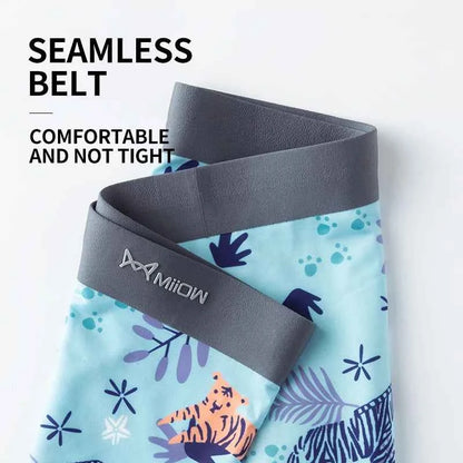 MiiOW 3Pcs Seamless Ice Silk Men Underwear Boxers 3A Antibacterial Men's Panties Silky Breathable Print Mens Underpants Trunks